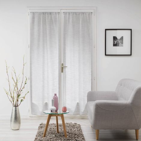 Paire de voilages droits passe-tringle 2 x 70 x 200 cm – Effet lin tissé – Milza Gris