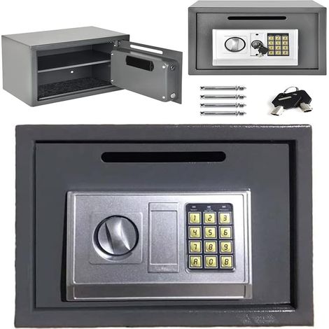 Coffre-fort ignifuge et étanche, armoire de sécurité en acier à double sécurité de 16 litres, coffre-fort d'hôtel antivol, avec verrouillage par mot de passe et 2 clés, taille: 25 cm (profondeur) x 35