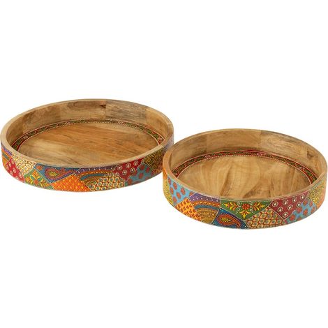 Lot de 2 Plateaux Déco en Bois "Delhi" 40cm Multicolore (1/5)
