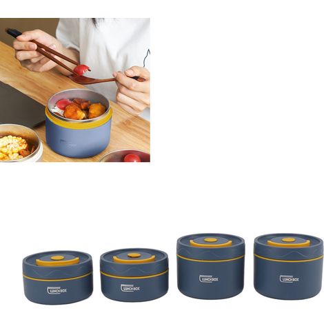 Boîte à lunch portable en acier inoxydable 304, ronde avec couvercle, boîte bento hermétique, lot de 4 + sac isotherme (1/5)