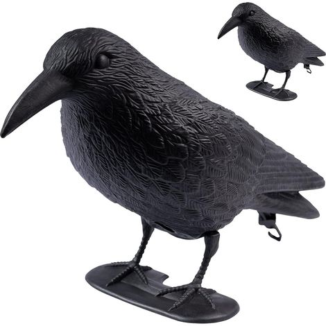 2 corbeaux factices en plastique, 38x13x12,5 cm, noir, effaroucheur antipigeons. (1/5)