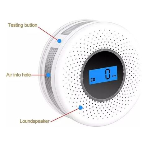 BUNTHAUS PA Détecteur de fumée et monoxyde de carbone 2 en 1 – Alimentation pile AA – Capteur électrochimique CO – Affichage LCD concentration CO - EN50291 (1/5)