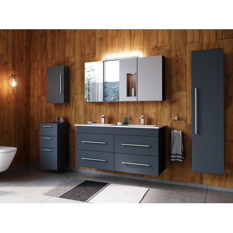 Badmöbelset Helios 5-teilig Spiegelschrank Hoch- Seiten- Midischrank grafit (1/5)