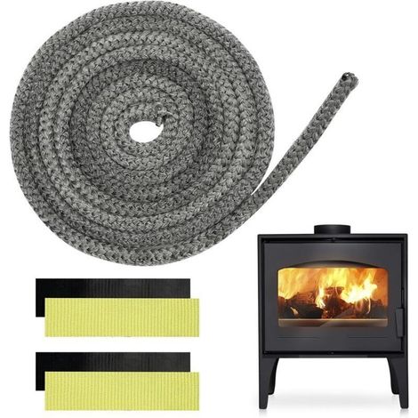 Joint tressé pour insert et poêle, 12 mm x 2,5 m, en fibre de verre avec 4 bandes, joint réfractaire, joint d'insert pour poêle à bois, cheminée, résistant à la chaleur, jusqu'à 600 °C (1/4)