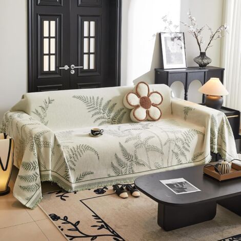 Grand Plaid et Couvre-lit en Chenille, Protege Canape, Lavable Jeté de canapé, Jete de canape avec Franges Délicates 180 x 150cm-Vert (1/5)