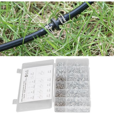 Ensemble de 250 pièces comprenant des colliers de serrage à ressort pour carburant à double ligne, des colliers de serrage pour tuyaux à double ligne et des colliers de serrage pour conduites d'eau. (1/5)