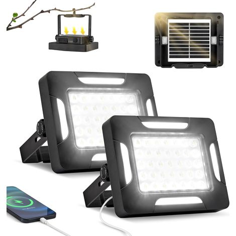 LED Portable Solar Camping Lights with Dimmable Stand, 2000LM, Rechargeable Solar Work Lights with Magnetic Mount, IP67 Waterproof, 5 Light Modes, Portable Flood Light