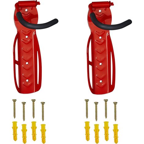 Relaxdays Portabici da Muro, Set da 2 Ganci da Parete per Bici, Regge Max. 25 kg, per Garage, Supporto Verticale, Rosso (1/5)