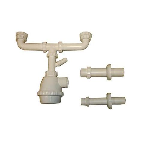 Sifone a bottiglia a 2 vie 1 1/4" e 1 1/2" x 32 - 40 mm per cucina