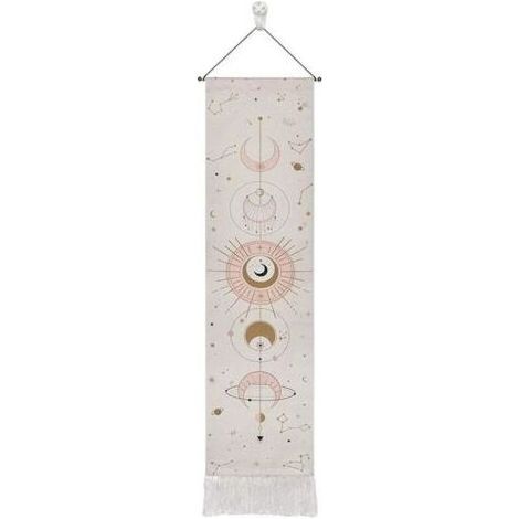 Pair Lntyq Tapisserie Bohème, 32,5 x 130 cm Tapisserie de la Lune, Tapisserie Murale, Phase de Lune et Motif de Constellation, avec Tringle de Suspension, Cordon et Crochet, pour Séjour, Chambre (1/4)