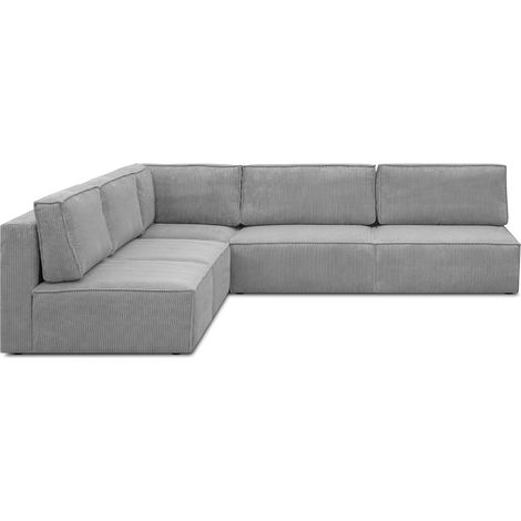 Canapé d'angle à gauche modulable 8 places en velours côtelé gris clair - Harper Mod (1/5)