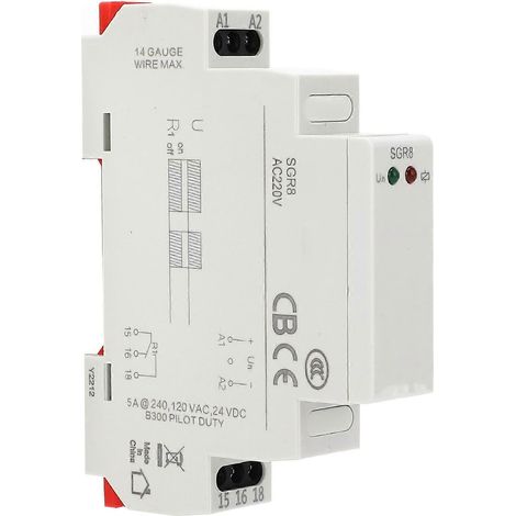 Relais de circuit auxiliaire 5A 16A 12–240V AC/DC avec indicateur de sécurité à LED (1/4)