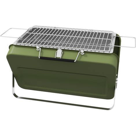 Mini barbecue à charbon BBQ portable avec coque de valise barbecue de table pliable pour jardin 47 x 30 x 28 cm vert