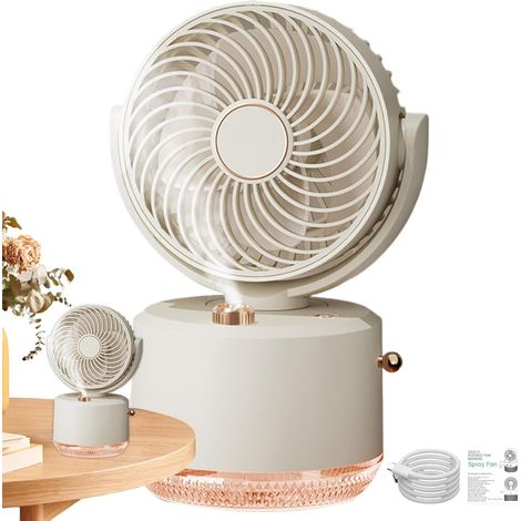 Mini ventilatore portatile nebulizzatore con 3 velocità, luce LED, ricaricabile tramite USB, pale bioniche, luce notturna, colore bianco sporco (1/5)