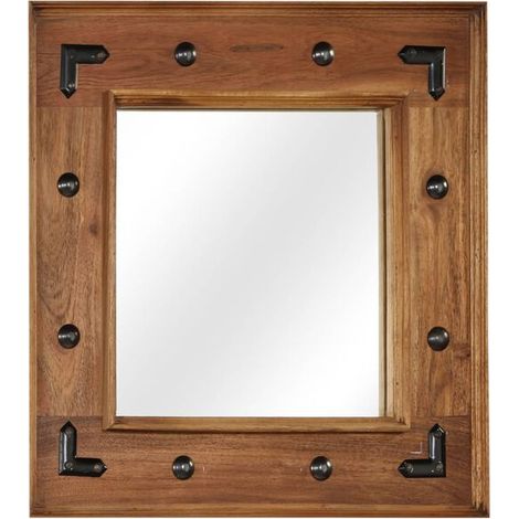 Miroir en bois d'acacia massif, 50 x 50 cm (1/5)