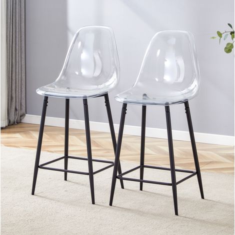 Sgabelli da bar trasparenti, design moderno, struttura in metallo, plastica nera (1/5)