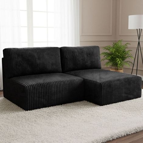 Sofá Cama con Chaiselongue, Arcón, Cojines Desenfundables, Reclinable, 210x149 cm Negro (1/5)