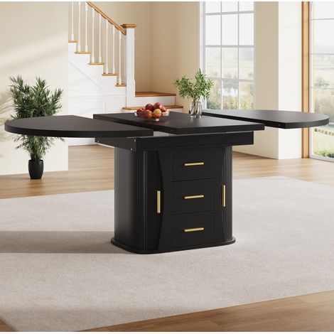 Mesa extensible redonda a ovalada 118-158 cm en MDF, negra, 6 personas OKMYHOME (1/5)