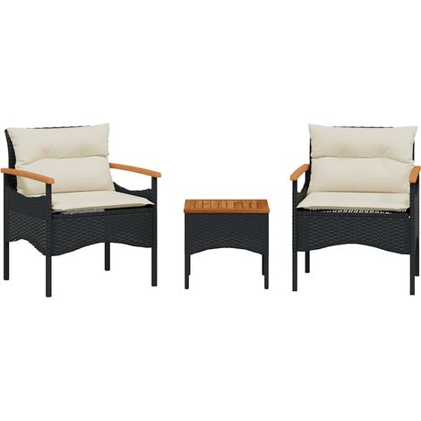 vidaXL Set Divani da Giardino 3 pz con Cuscini in Polyrattan Nero (1/5)