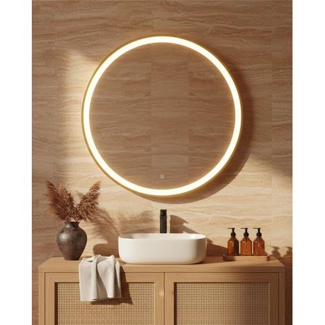 Exagonshop Specchio tondo 80 cm oro spazzolato antiappanamento e