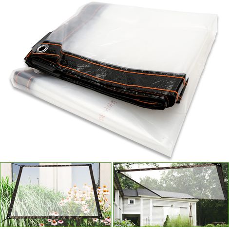 200 × 400 cm Transparente Plane mit Ösen, wasserdichte Plane, PE-Kunststoffabdeckung, Isolierfolie, Überdachung