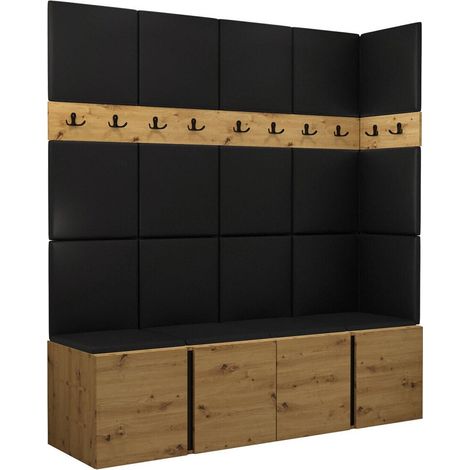 Meuble d'entrée Pinis II, Chêne Artisan, 186x168x46cm, Faux cuir, Stratifié, À poser, Murale