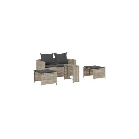 Salon de jardin 5 pcs coussins empilable gris clair polyrotin (1/5)