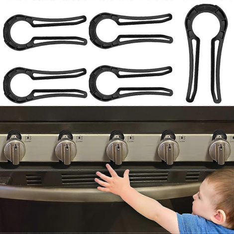 Verrouillage de sécurité pour boutons de cuisinière (lot de 5), protections de sécurité pour boutons de four (noir) (1/4)