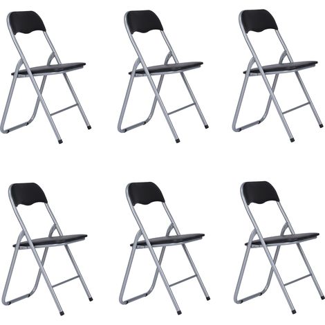 Sedia in metallo pieghevole seduta ecopelle NERO SET 6 PEZZI (1/2)