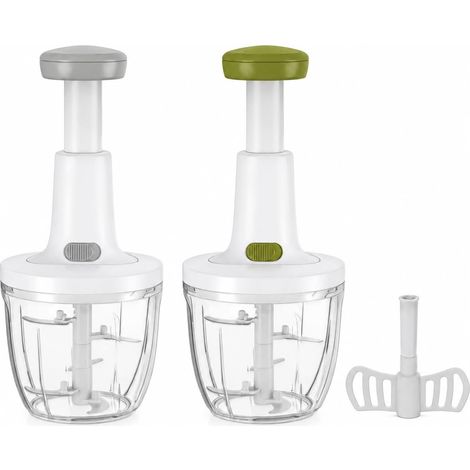 Hachoir Manuel à Poussoir 900 ml, Hachoir & Batteur 2 en 1 avec Lames Inox et Accessoire Mélangeur, Mini Hachoir Sans Électricité pour Légumes, Herbes, Ail, Oignons – Coloris Aléatoire (1/5)