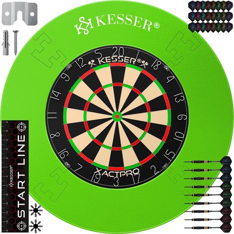 KESSER® Dartscheibe Sisal mit 9 Dartpfeile Professional Dartboard + 21 Pro Flights + Zubehör Steeldart Offizielles Dartscheibe 9 Pfeilen Metallspitze Classic inkl. Schutzring Grün