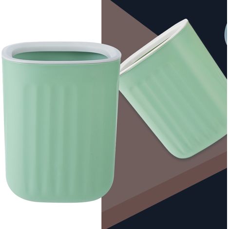 Poubelle de Bureau à Anneau Pressurisé - Simple, Mini, Design Élégant, Plastique, Dimensions 15x11x12.5cm, Vert Blanc, 1 unité (1/5)