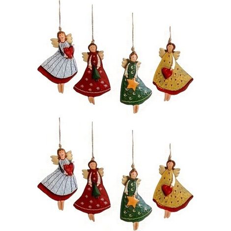 Weihnachtsdekoration 8 Holzengel Bunte Weihnachtsornamente für Weihnachtsbäume und Wohnzimmer Festliche Dekoration (1/5)