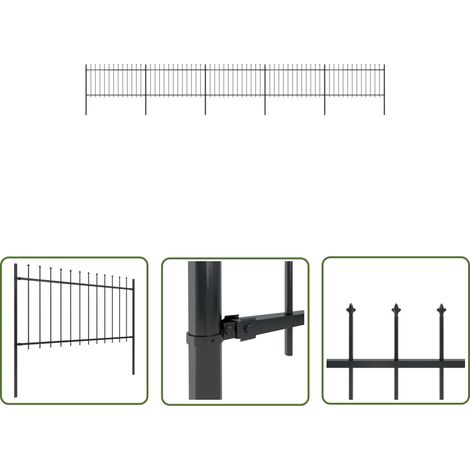 The Living Store Clôture de jardin avec dessus en lance Acier 8,5x1 m Noir - Clôture De Jardin - Clôture En Acier - Clôture Decorative - Clôture Noire - Clôture Sécurisé (1/5)