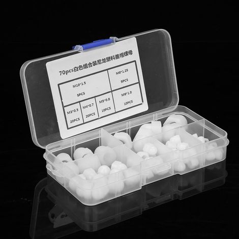 Kit de 70 écrous borgnes en nylon M3/M4/M5/M6/M8/M10 à tête bombée et à six pans creux (blancs) (1/5)
