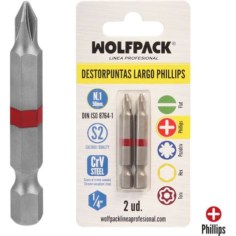 Destorpuntas Largos Phillips Nº 1 (2 Piezas) Acero S2 al Cromo Vanadio (1/5)