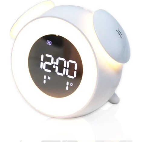 Réveil pour enfants, réveil nocturne à changement de couleur, réveil numérique multifonctionnel pour chambre d'enfant, train du sommeil pour enfants, réveil pour lit d'enfant (blanc) (1/5)