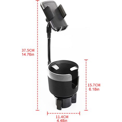 Porte-gobelet voiture 2-en-1 adaptateur extensible avec support téléphone multifonction, rotatif réglable pour auto, stabilisateur de tasse universel (1/5)