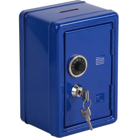Tirelire, tirelire et tirelire, tirelire de style ATM, coffre-fort, avec fente pour pièces de monnaie, clé spécifique aux enfants, cadeau populaire, coffre-fort pour enfants (bleu)