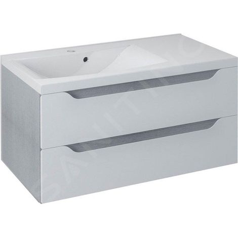 WAVE Meuble sous-vasque 90x45x48cm, gauche/blanc/chêne argenté (1/5)