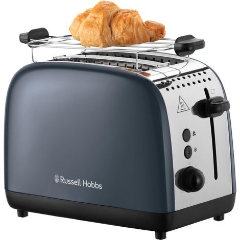 Russell Hobbs Tostapane - 2 Fette - Acciaio Inox Grigio Scomparti per toast extra larghi 6 livelli di doratura Funzione di scongelamento Funzione solleva e guarda, 1600 W, ColorPlus 26552-56 (1/5)