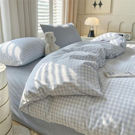 Parure de lit pour enfant - 140 x 200 cm - Bleu et blanc - Motif - En microfibre - Avec housse de couette et taie d'oreiller de 70 x 90 cm - Avec fermeture éclair (1/5)