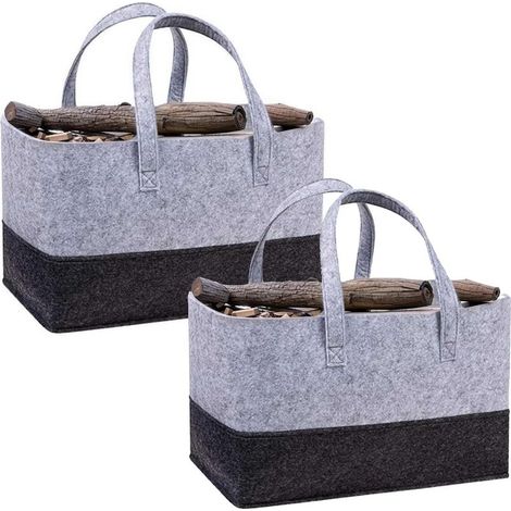 2 x Felt Log Bags, Firewood Basket, Foldable Felt Shopping Bag, Toy Storage Bag, Felt Bags for Firewood, Shopping, Storage, Picnic, grey, Utility (1/5)