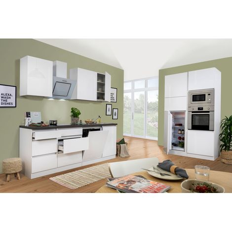 Cuisine Kitchenette Bloc cuisine sans poignée Blanc Lorena 345 cm Respekta (1/4)