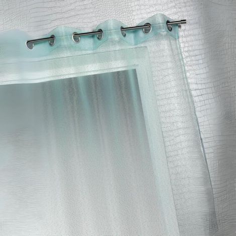 Homemaison – Voilage organza turquoise 140x240 cm – Fines rayures horizontales – 100% polyester – Prêt à poser avec 8 œillets ronds