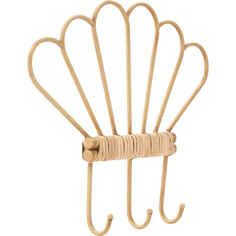 Appendiabiti Danatala, Finitura in Rattan Color Bamboo Naturale, 3 Ganci, Installazione Sospeso, 33h cm Marrone