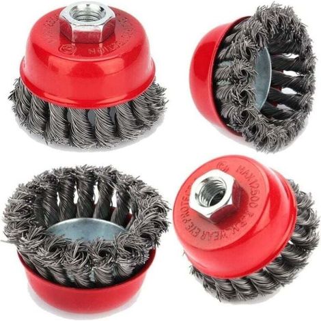 Metallreinigungsbürste, 4 Stück M14 gedrehte 75-mm-Drahtgitterbürste für Winkelschleifer, Trennbürste, Rostentfernung, Korrosionsentfernung, Farbentfernung (1/2)