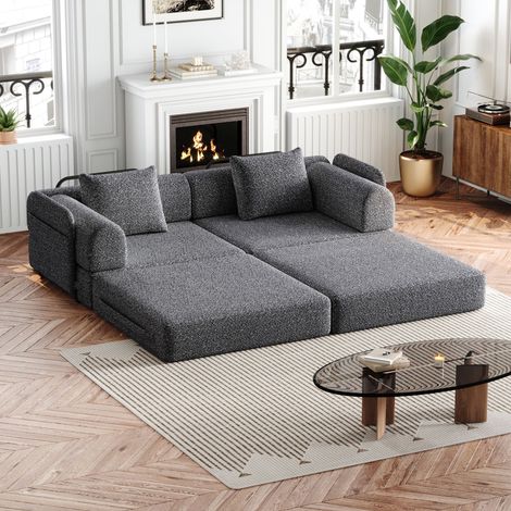 [Design breveté] Canapé-lit chenille 2-en-1 avec rangement dans l'accoudoir, trois armatures métalliques et plusieurs configurations possibles (1/5)