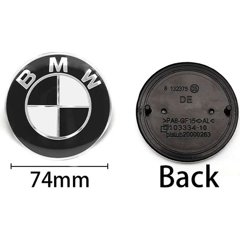 (74 mm Noir Blanc) - Logo BMW noir et blanc pour voiture, emblème de capot avant, badge arrière, cache-moyeu de roue, autocollant pour volant, accessoires 45 mm (1/5)