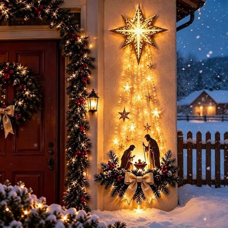 Décoration murale étoile de Noël lumineuse, crèche de Noël à suspendre, étoile de Bethléem lumineuse LED pour intérieur et extérieur. (1/5)